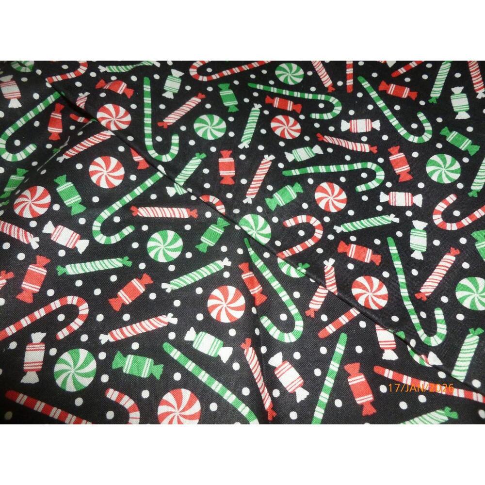 Cotton Quilt Fabric‎ Snow Christmas Candy Cane 44x36" 1 yd